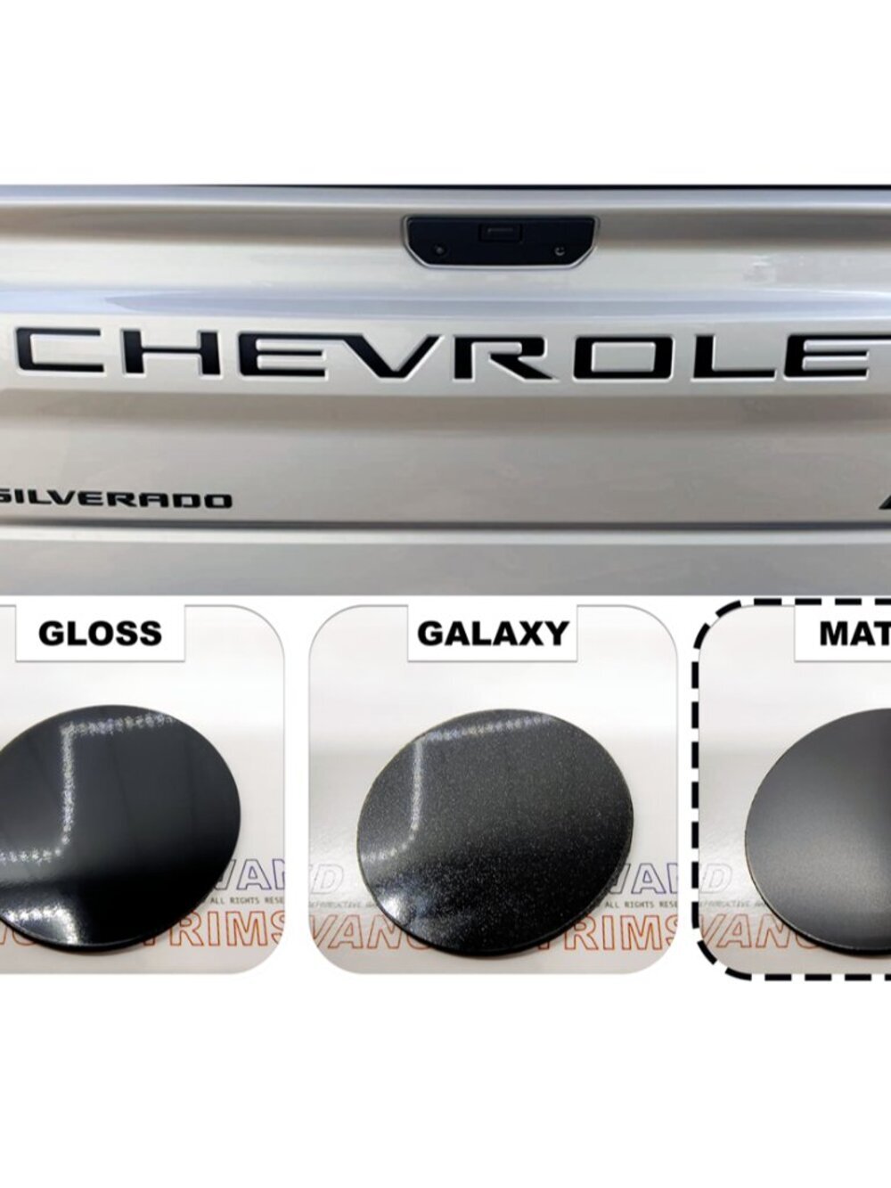 Black Matte Raised Tailgate letters Chevrolet Silverado 2019-2024 Inserts